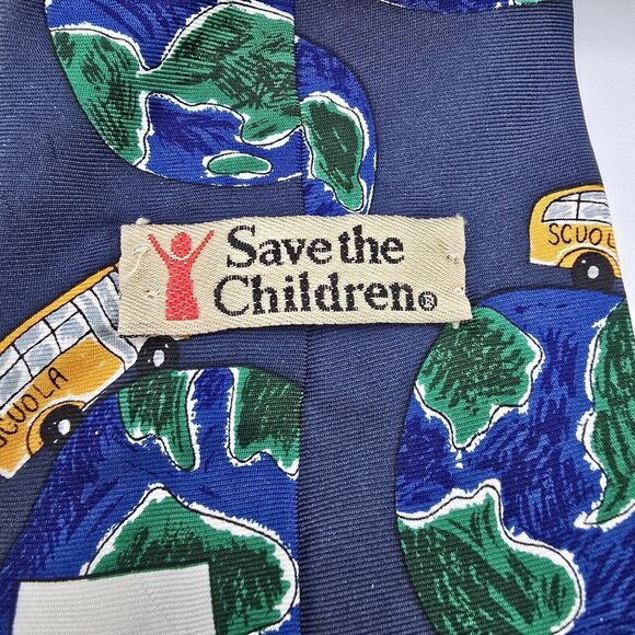 Mens Necktie Save the Children School Bus Tie, 100% Silk, Size 55.5 By 4 In Blue - Picture 5 of 6